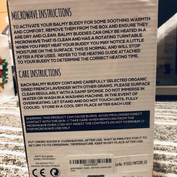 NIB Balmy Buddies Therapeutic Lavender & Grain Plush Elephant Heat/Cold Pack - Picture 5 of 5